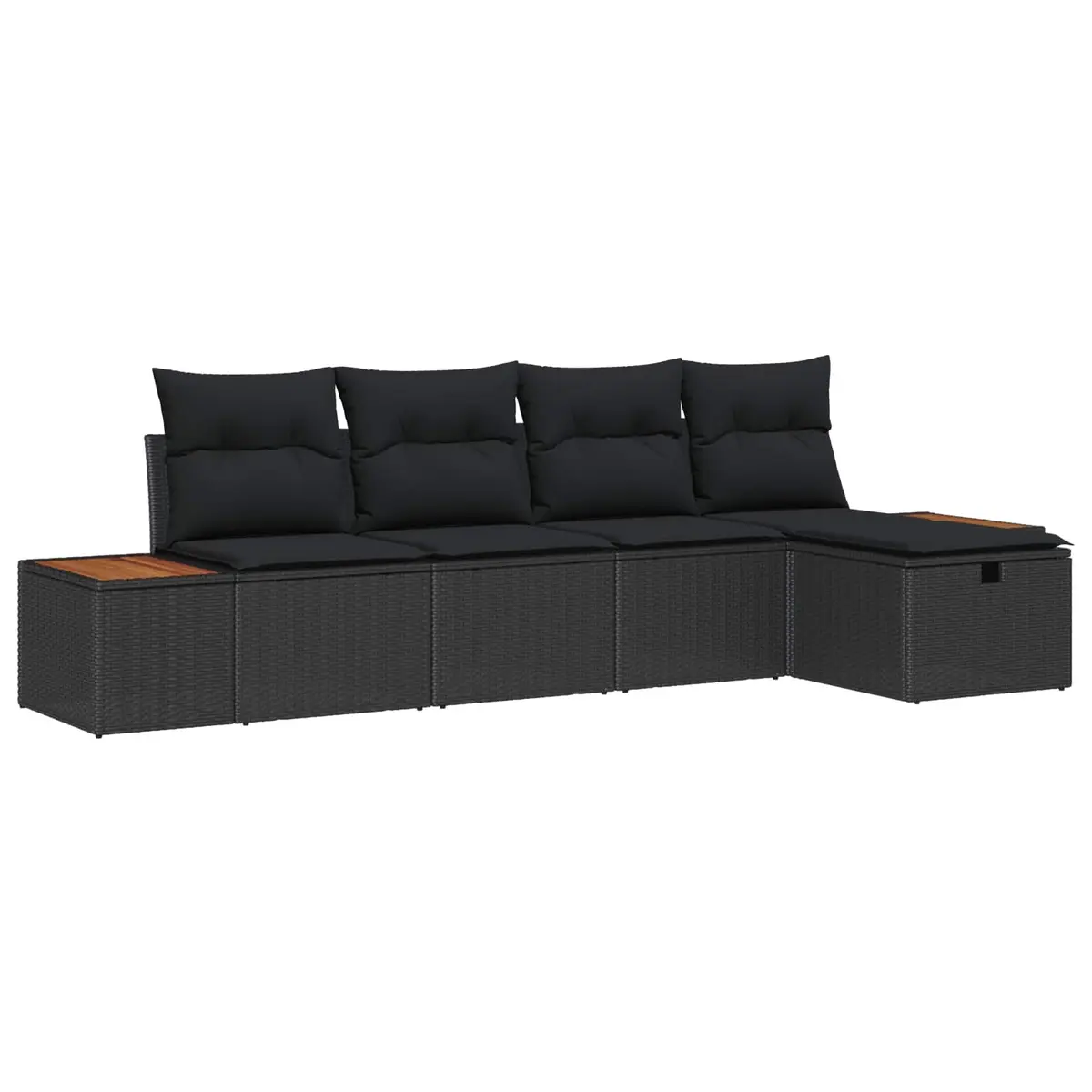 5-Piece Black Modular Poly Rattan Garden Sofa Set
