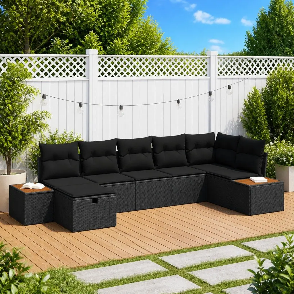 Garden Sofa Set Poly Rattan 7 Piece Black
