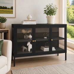 Black Sideboard with Glass Door 105x35x70 cm