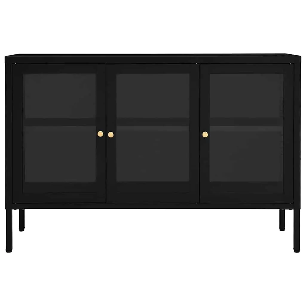 Sideboard Steel Black 105x35x70 cm Storage Cabinet with Glass Door