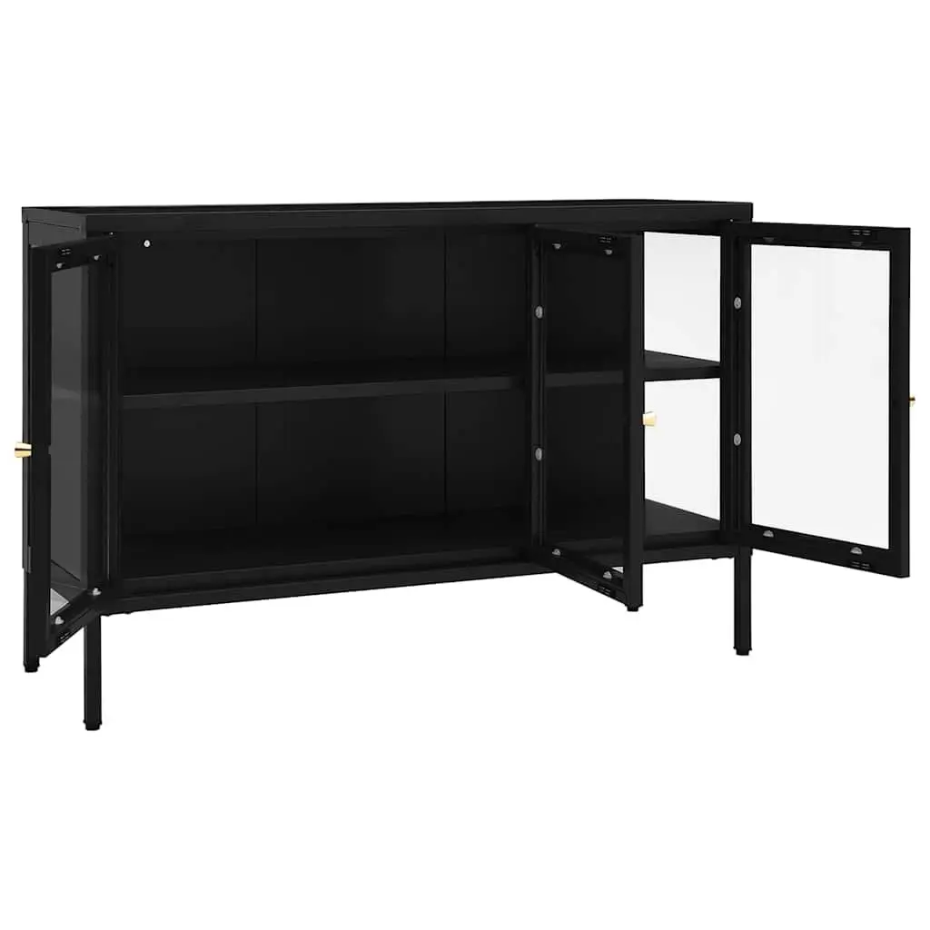 Sideboard Steel Black 105x35x70 cm Storage Cabinet with Glass Door