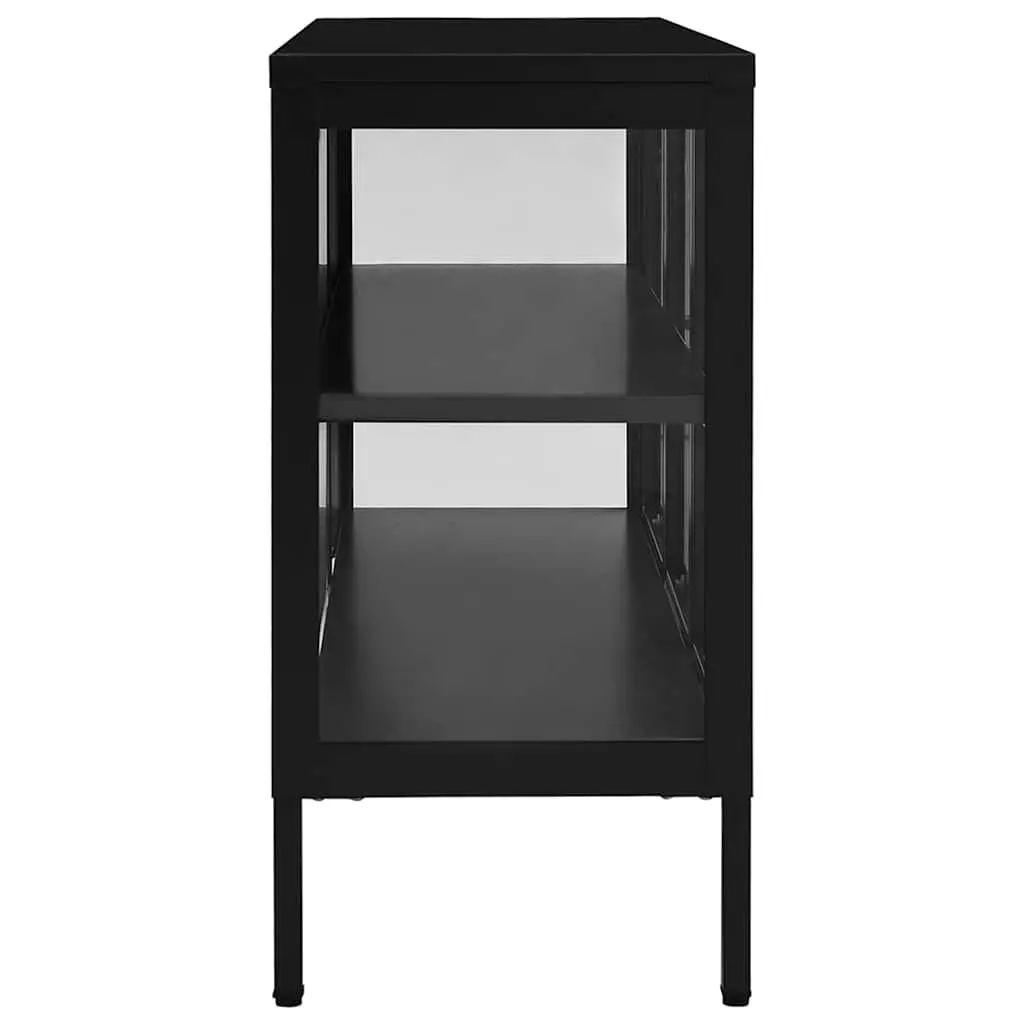 Sideboard Steel Black 105x35x70 cm Storage Cabinet with Glass Door