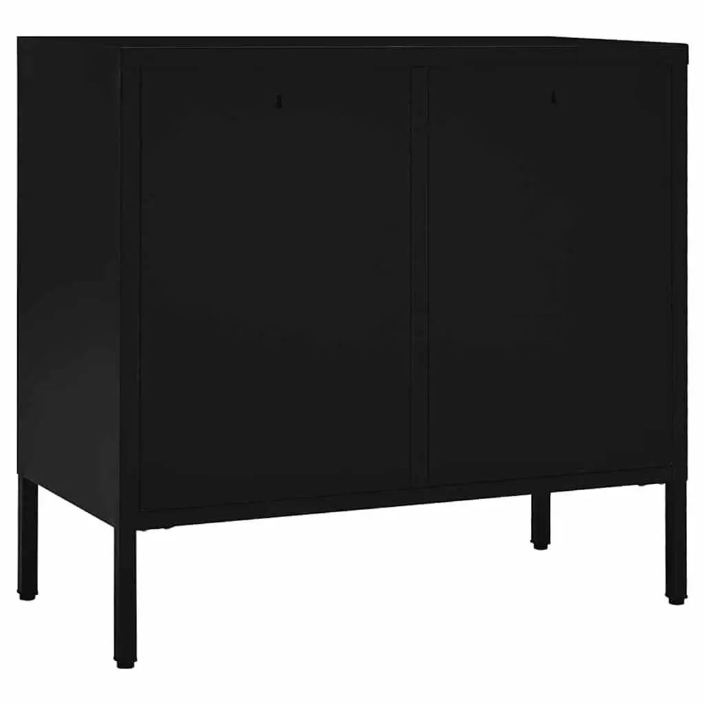 Black Sideboard Storage Cabinet with Glass Top