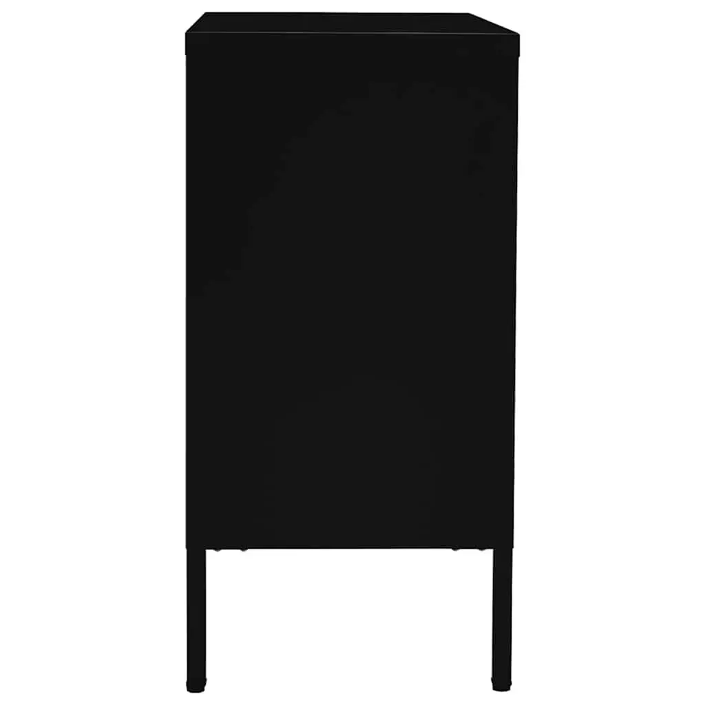 Black Sideboard Storage Cabinet with Glass Top