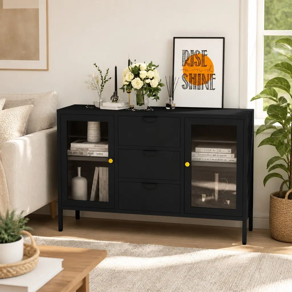 Sideboard Steel Tempered Glass 105x35x70 cm Black