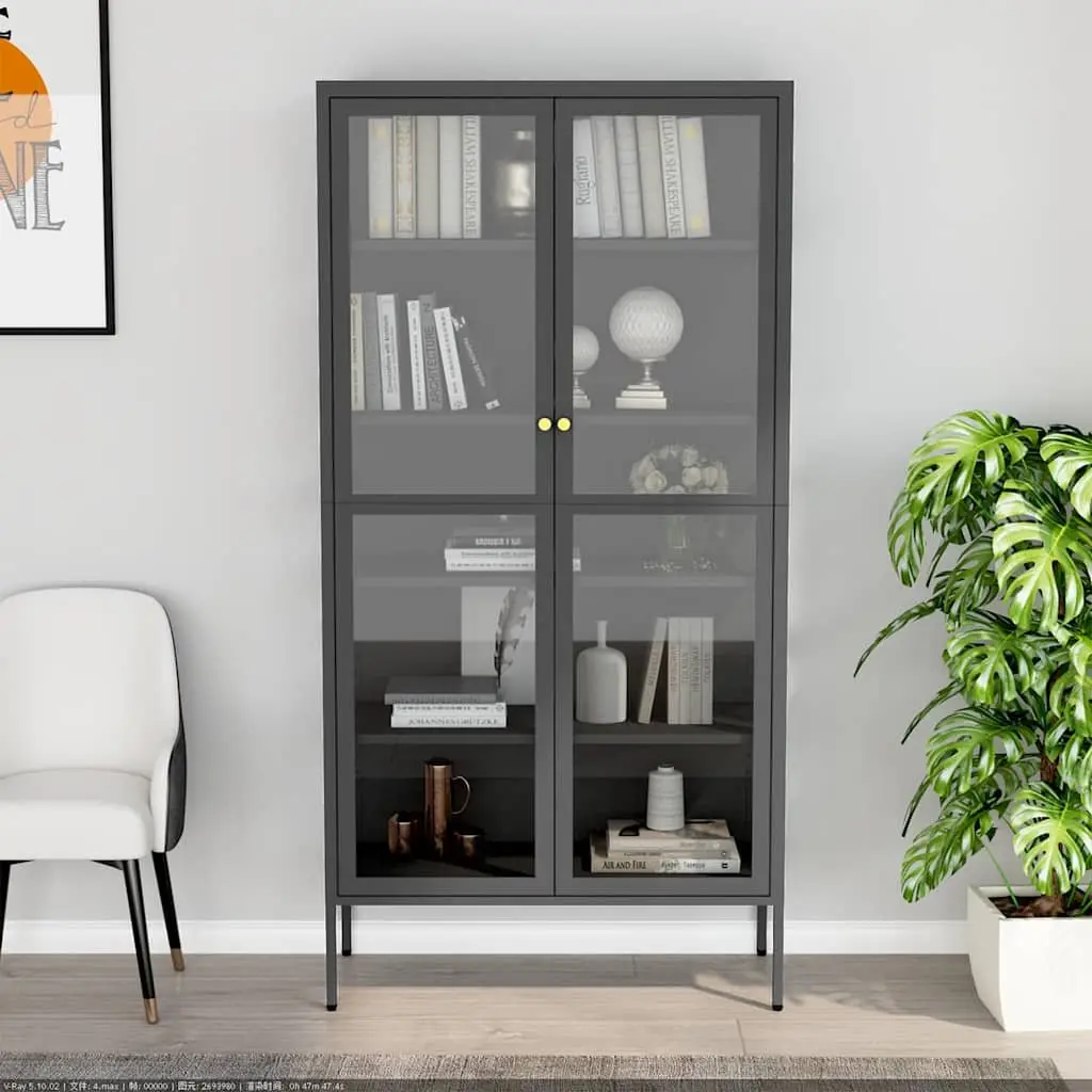 Anthracite Display Cabinet with Adjustable Shelves
