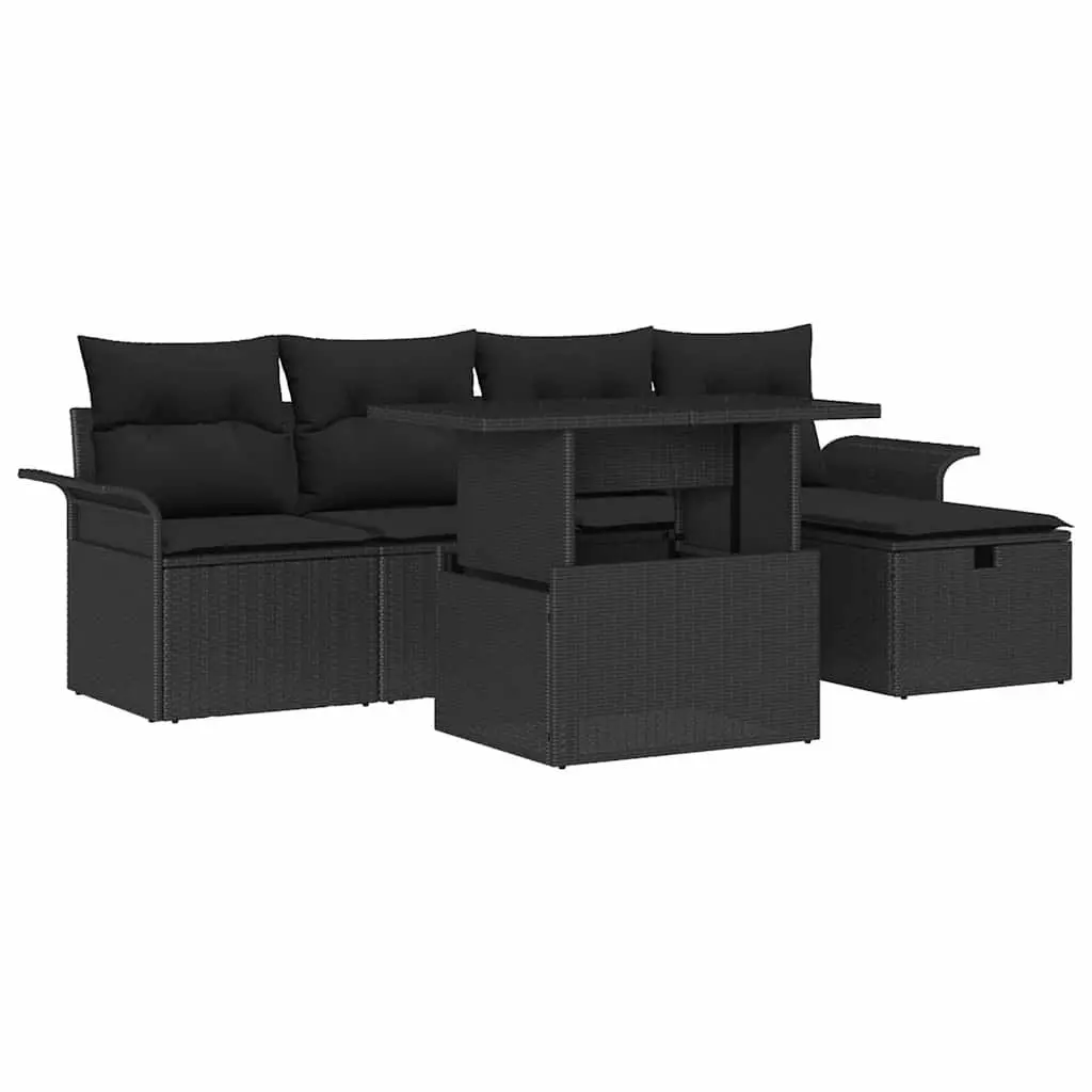Modular Garden Sofa Set Poly Rattan Black 6 Piece Outdoor Furniture