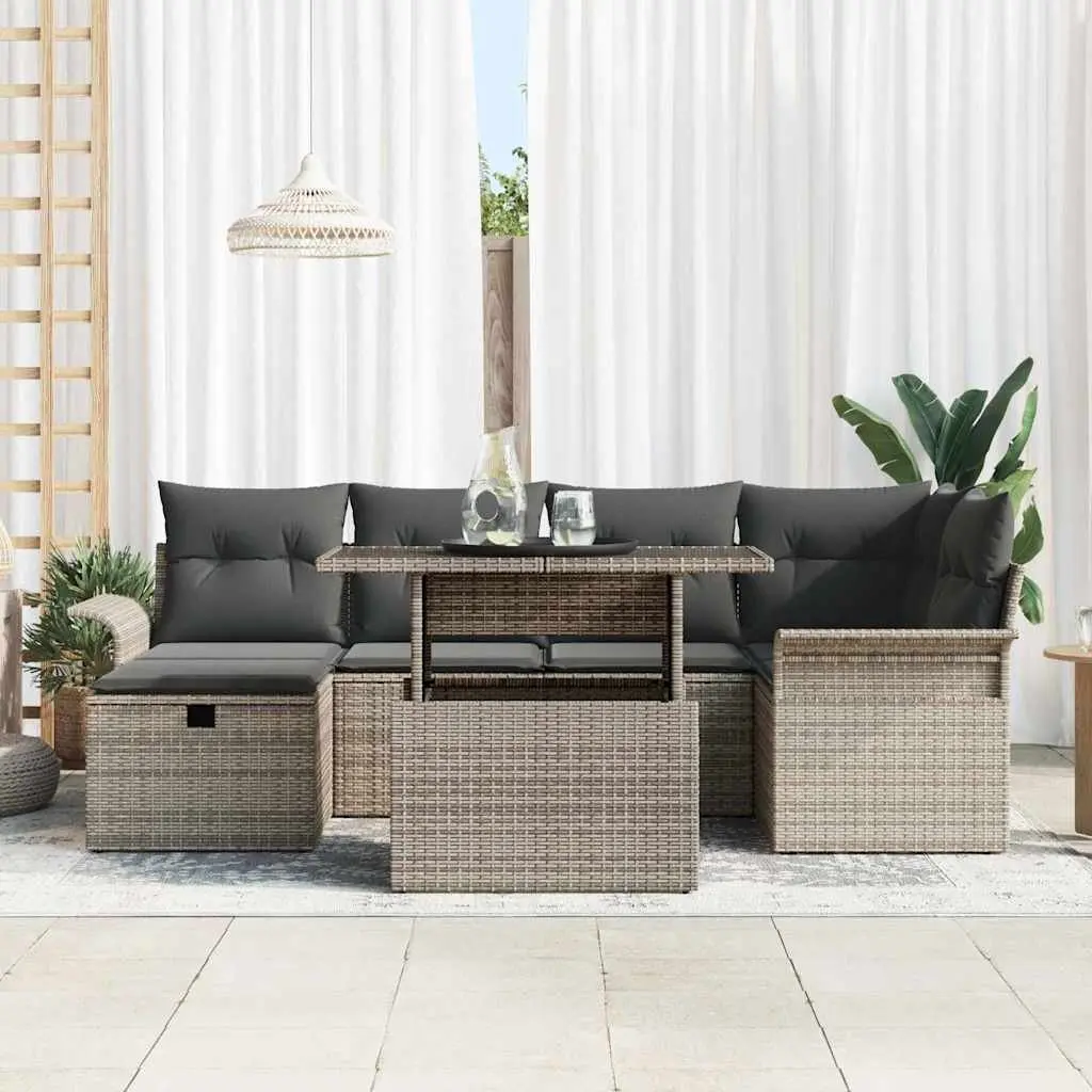 7-Piece Grey Poly Rattan Modular Garden Sofa Set