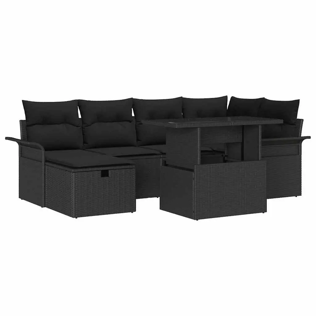 7-Piece Modular Garden Sofa Set in Black Poly Rattan
