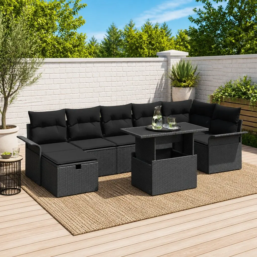 Modular Outdoor Sofa Set 8 Pieces Black Rattan