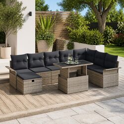 9-Piece Modular Garden Sofa Set in Grey Poly Rattan