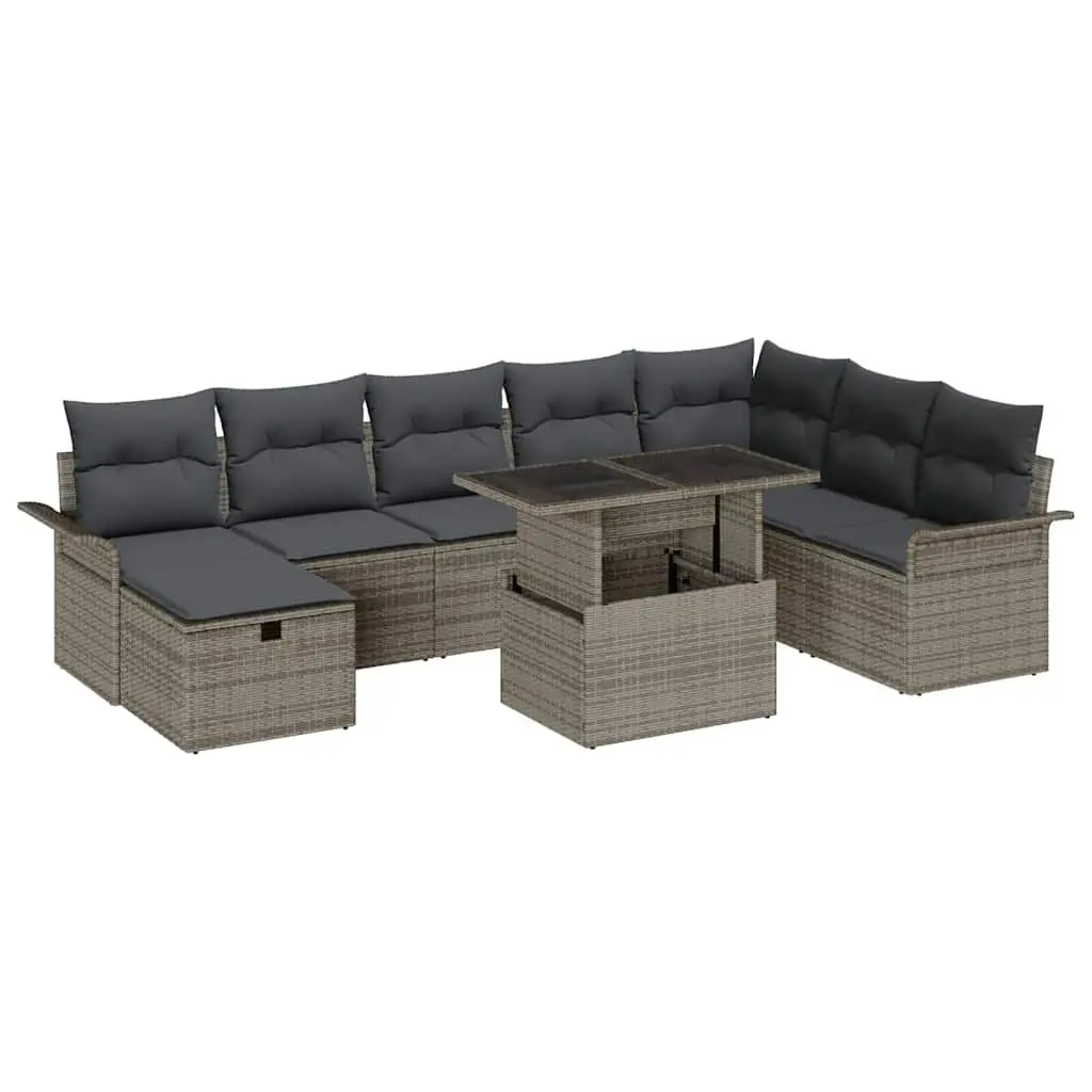 Garden Sofa Set Poly Rattan 9 Pieces Outdoor Furniture Grey