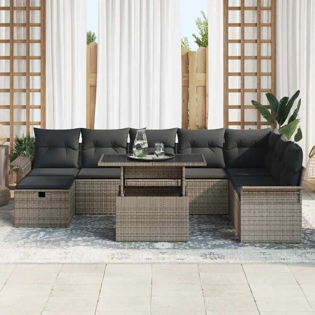 Garden Sofa Set Poly Rattan 9 Pieces Outdoor Furniture Grey