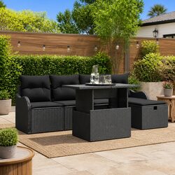 Stylish 6-Piece Modular Black Rattan Garden Sofa Set