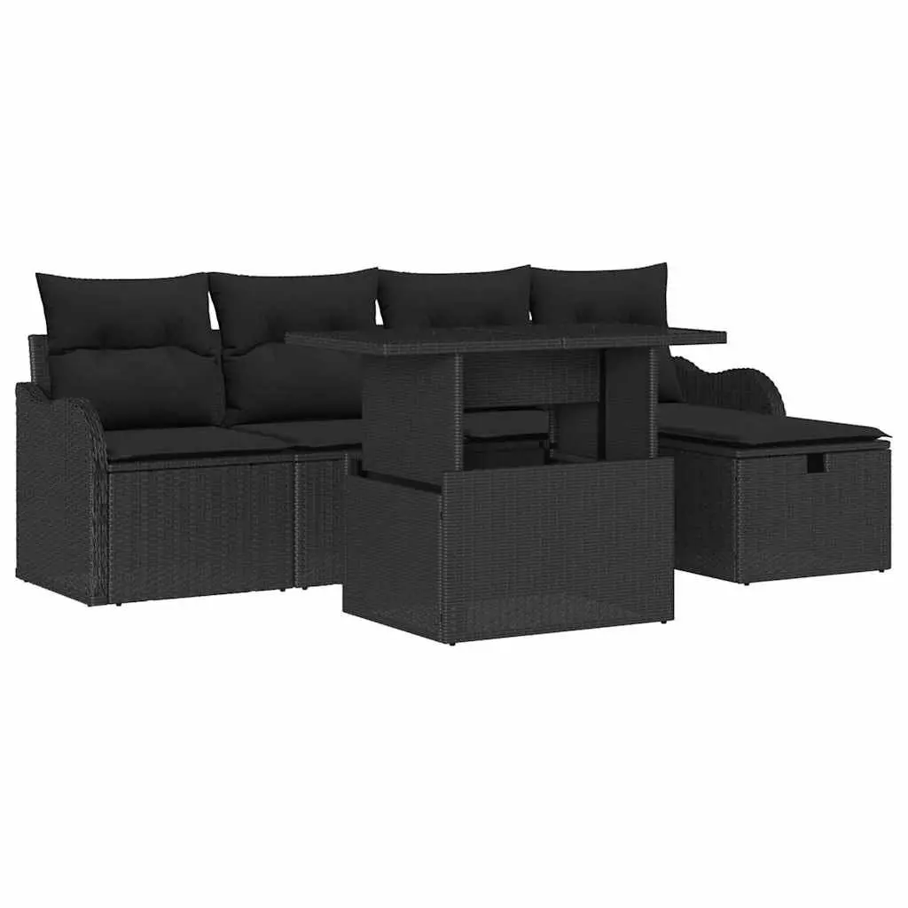 6-Piece Modular Black Rattan Garden Sofa Set
