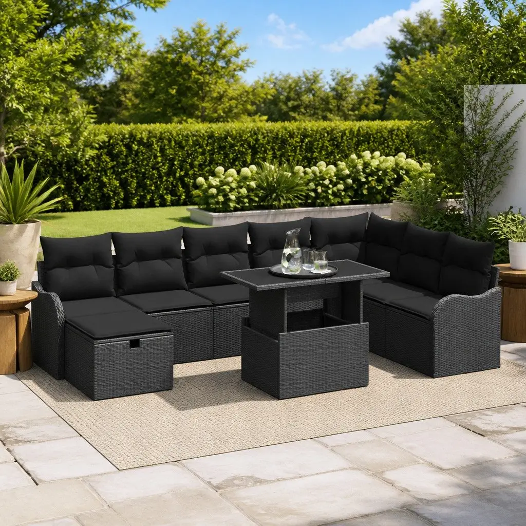 9-Piece Black Modular Garden Sofa Set