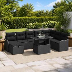 Stylish 9-Piece Black Modular Garden Sofa Set
