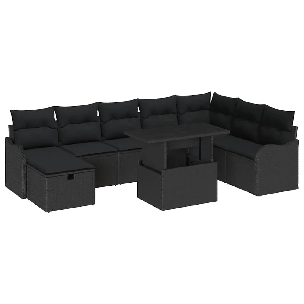 9-Piece Black Modular Garden Sofa Set