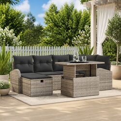 Garden Sofa Set 7 Pieces Modular Outdoor Furniture Grey Poly Rattan with