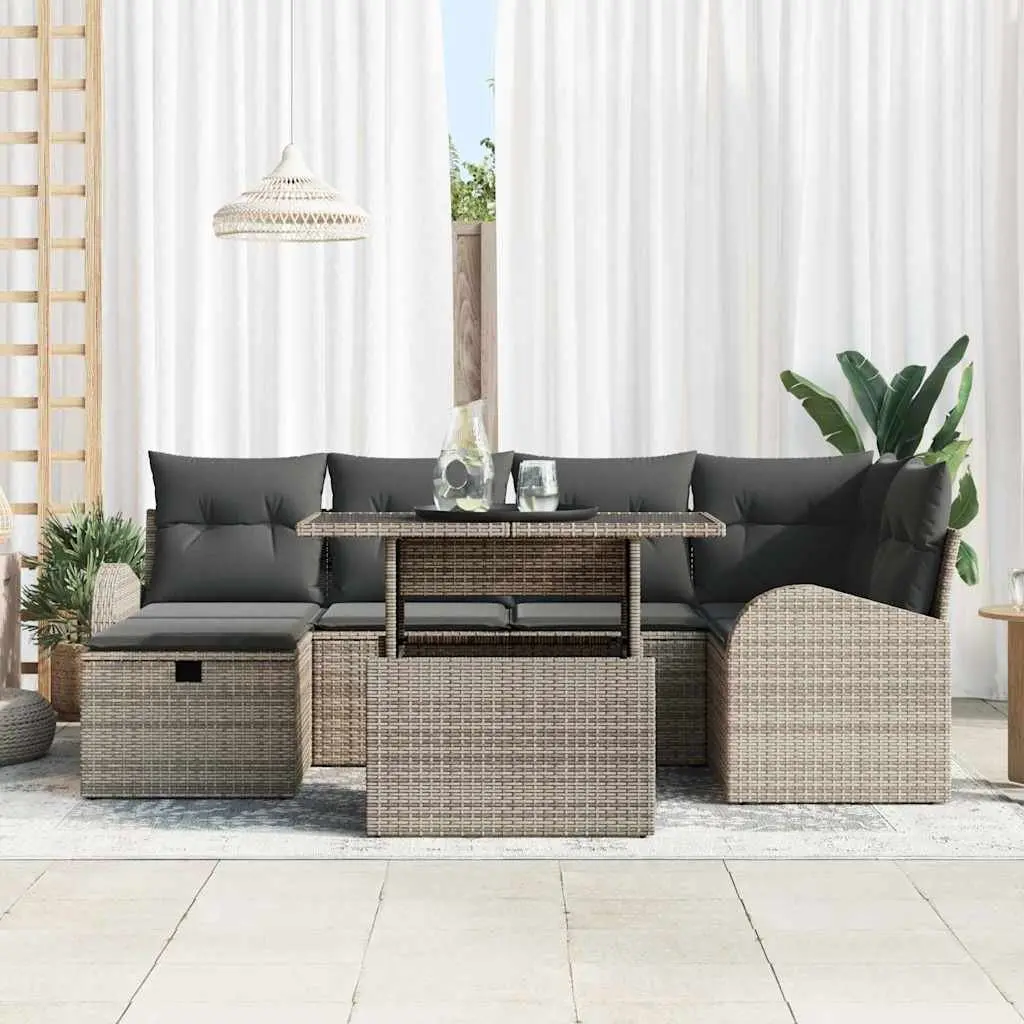 Modular 7-Piece Garden Sofa Set in Grey Poly Rattan