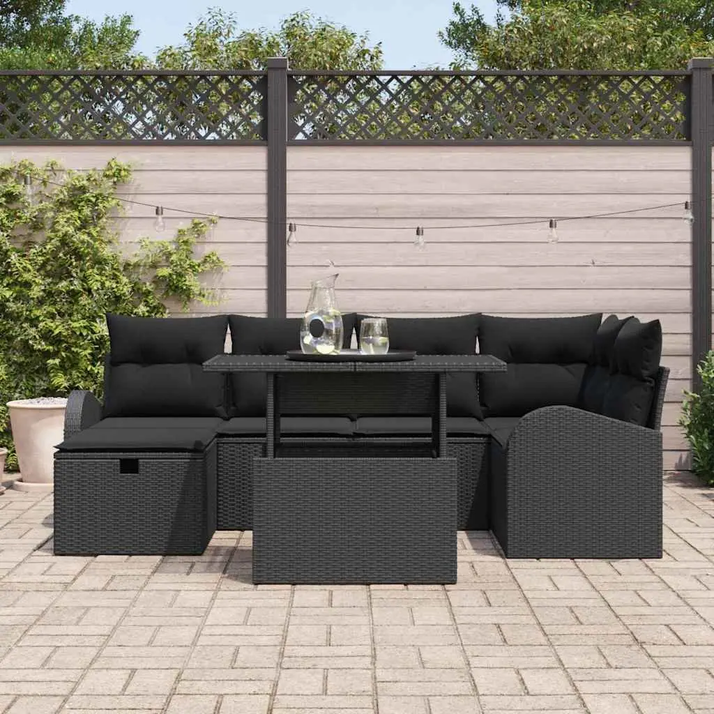 Modular 7 Piece Black Poly Rattan Garden Sofa Set