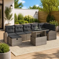 Premium 8-Piece Modular Garden Sofa Set in Grey Rattan