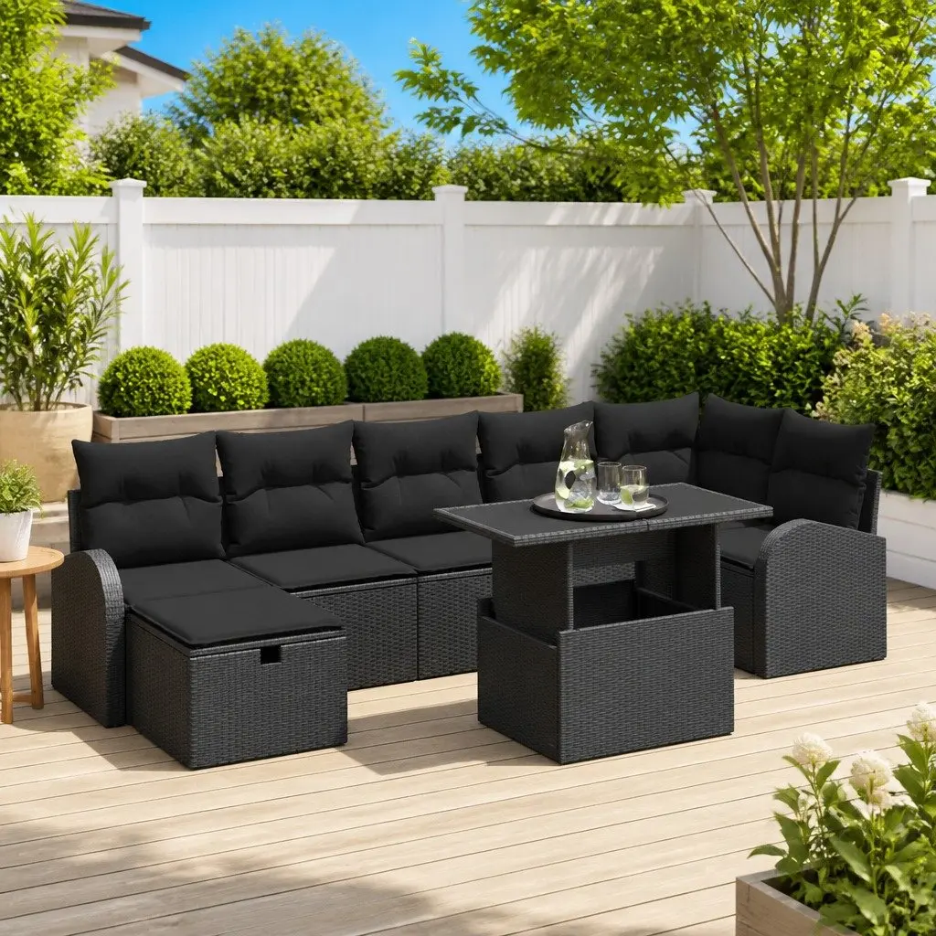 8 Piece Modular Garden Sofa Set in Black