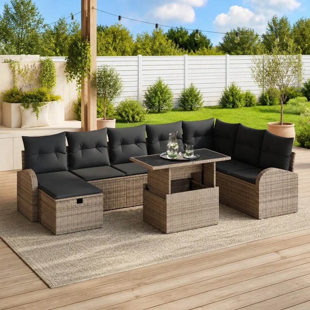 Modular Sofa Set 9 Piece Poly Rattan Grey Outdoor Garden Furniture