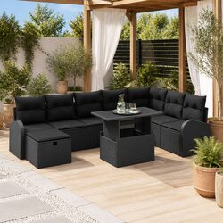 9-Piece Modular Garden Sofa Set in Black Poly Rattan
