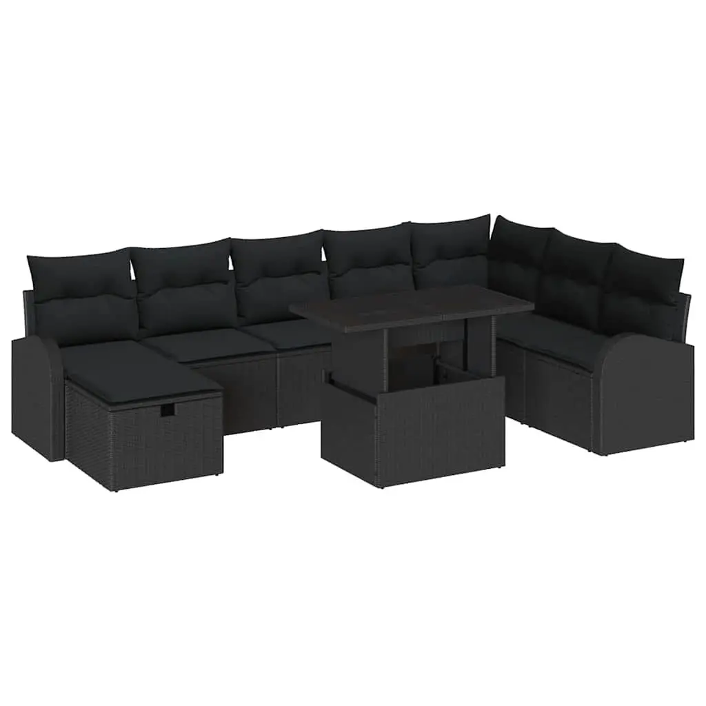 9-Piece Modular Garden Sofa Set in Black Poly Rattan