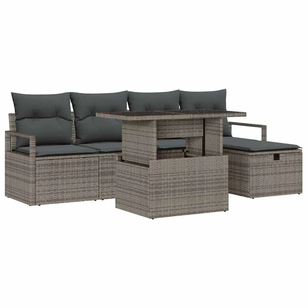 6-Piece Modular Grey Poly Rattan Garden Sofa Set