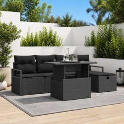 High-Quality 6 Piece Modular Garden Sofa Set Black Rattan