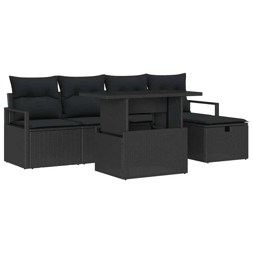 6 Piece Garden Sofa Set Poly Rattan Black Outdoor Furniture Modular Lounge