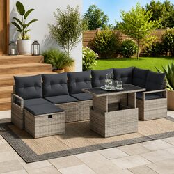 Outdoor Garden Sofa Set Modular Lounge Furniture 8 Pcs Grey Poly Rattan