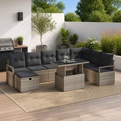 9-Piece Modular Garden Sofa Set in Grey Poly Rattan
