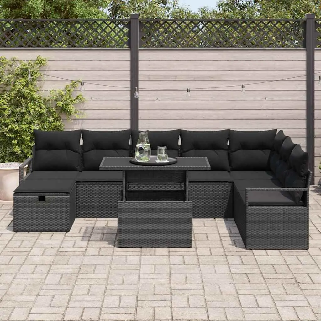 Modular Garden Sofa Set Poly Rattan 9 Piece Black Outdoor Furniture