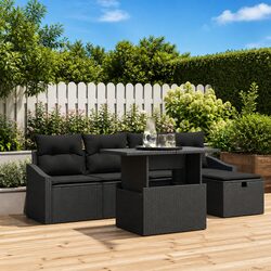 Black Modular 6 Piece Garden Sofa Set for Outdoor Comfort