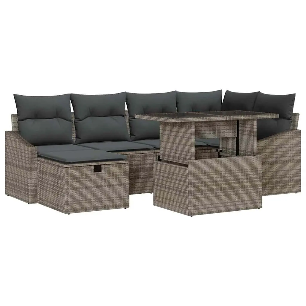 7 Piece Grey Rattan Modular Garden Sofa Set