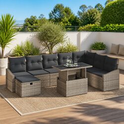 Modular Garden Sofa Set Height-Adjustable 9 Piece Grey Outdoor Furniture Rattan