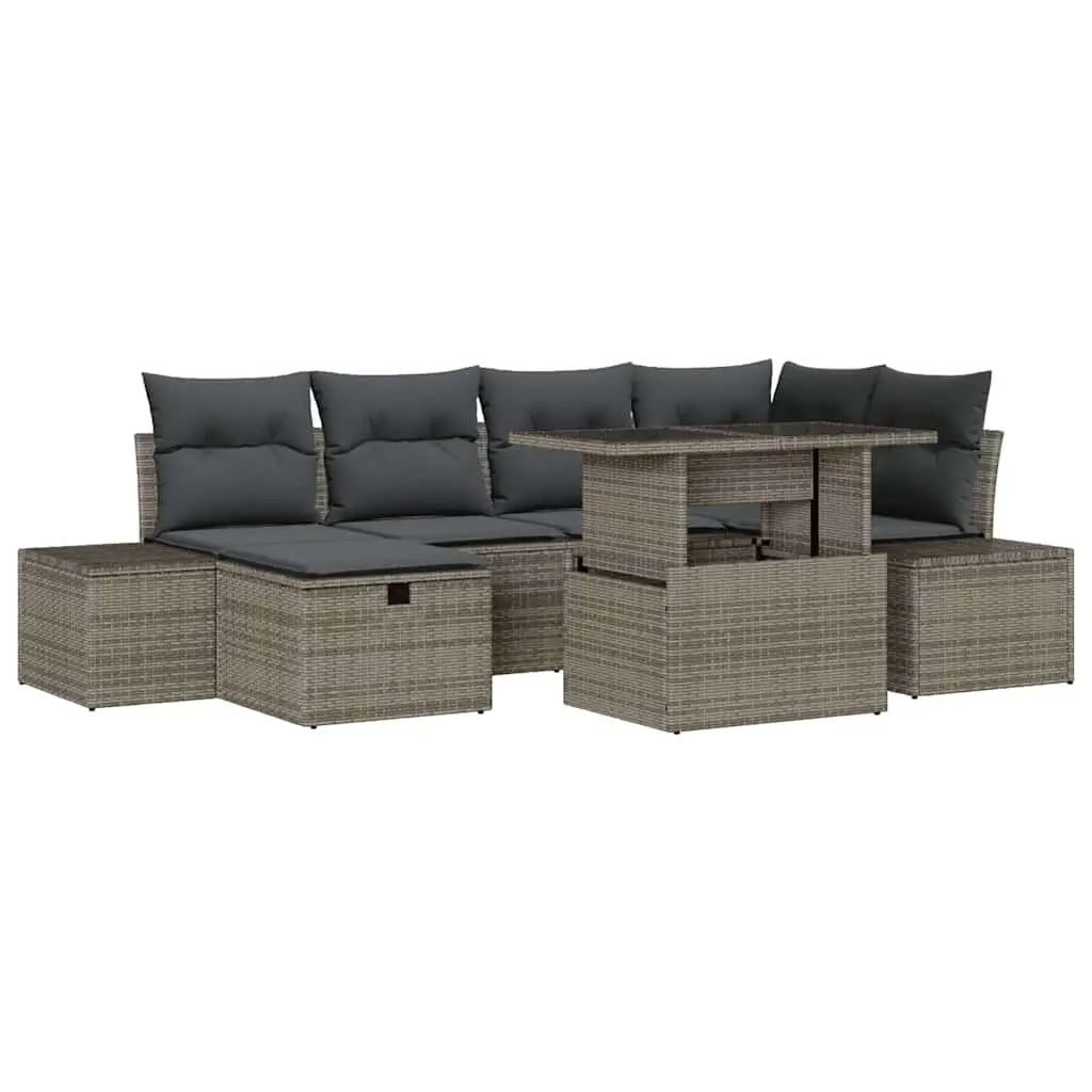 7-Piece Grey Modular Garden Sofa Set with Height-Adjustable Table