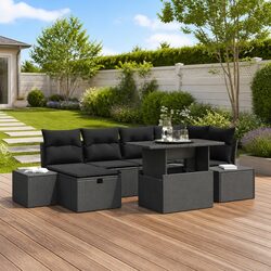 High-Quality 7 Piece Modular Garden Sofa Set Black