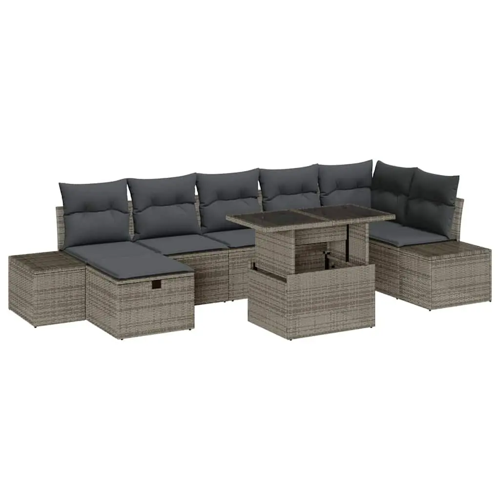 Grey Poly Rattan 8-Piece Garden Sofa Set