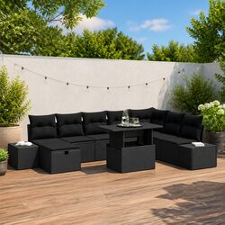 9 Piece Garden Sofa Set with Adjustable Table - Black