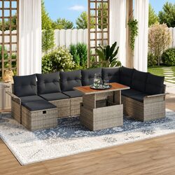 Garden Sofa Set Outdoor Furniture 9 Pieces Height Adjustable Grey Poly Rattan