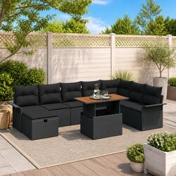 High-Quality 9 Piece Black Poly Rattan Garden Sofa Set