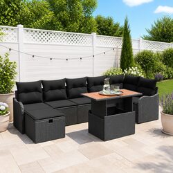 Premium 8 Piece Black Poly Rattan Outdoor Sofa Set