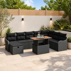 Black Poly Rattan 9-Piece Garden Sofa Set for Outdoor Living