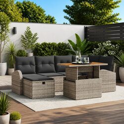 Height-Adjustable Grey Poly Rattan Garden Sofa Set