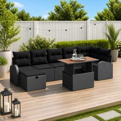 Sturdy 8-Piece Height-Adjustable Black Garden Sofa Set