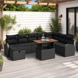 Stylish 9-Piece Modular Outdoor Sofa Set in Black Rattan